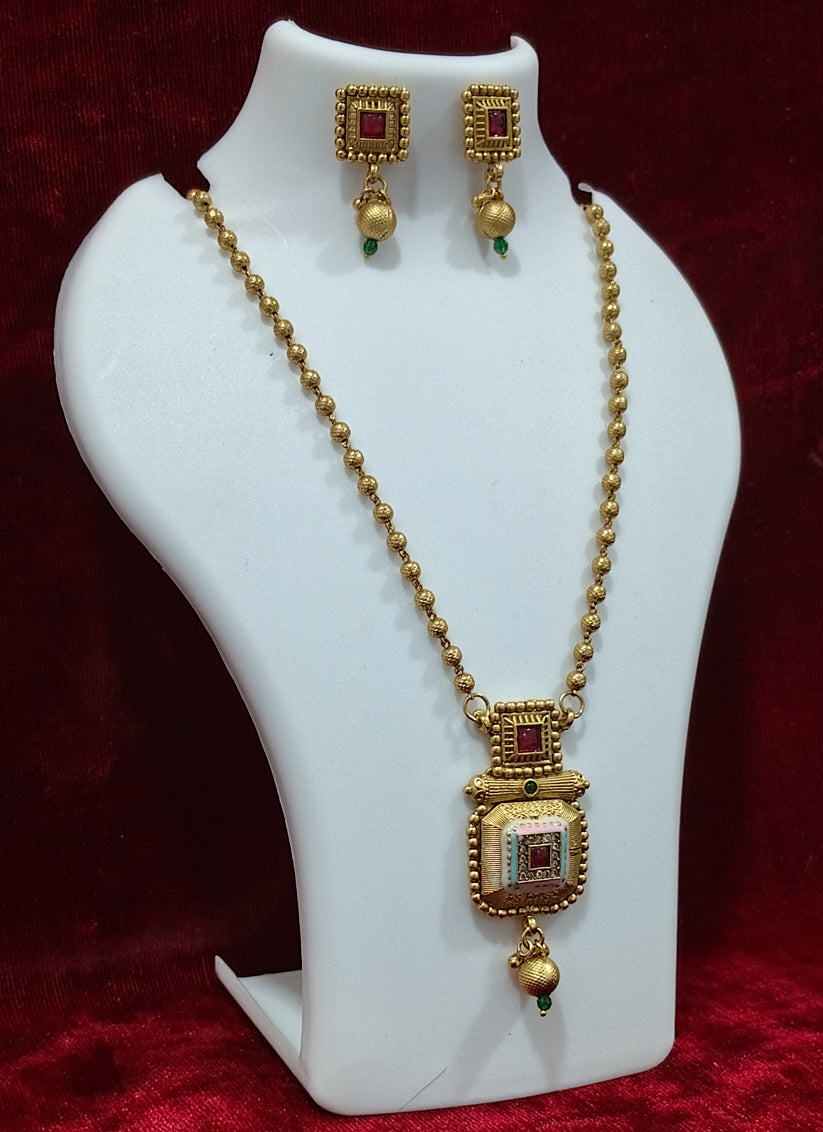 Gold Plated Meenakari Chain Necklace Set
