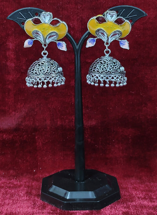 Yellow Oxidised Jhumka Earrings