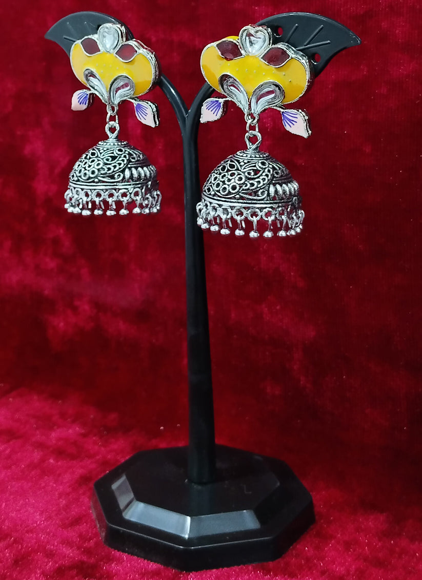 Yellow Oxidised Jhumka Earrings