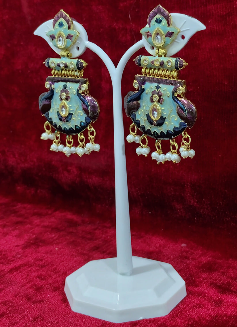 Multi Color Heavy Meenakari Kundan Earrings