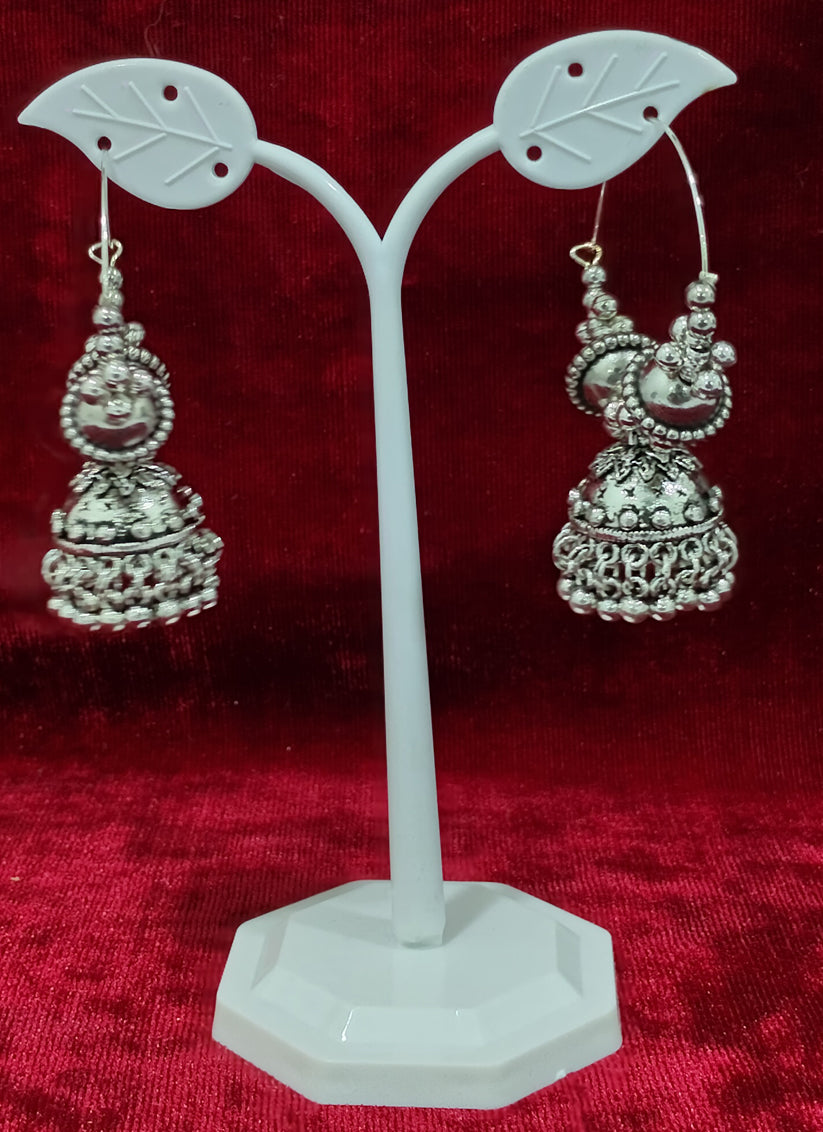 Silver Color Oxidised Heavy Earrings
