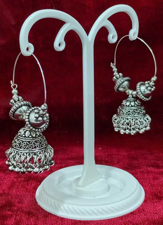 Silver Color Oxidised Heavy Earrings
