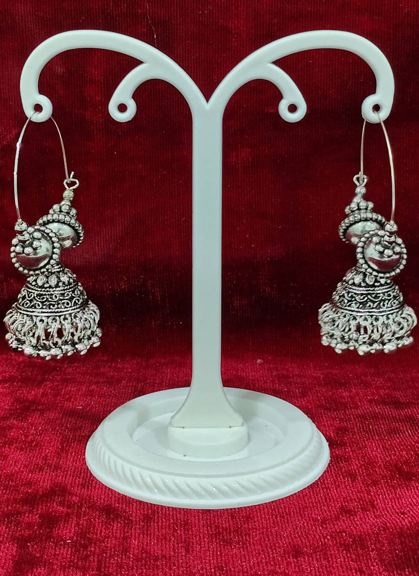 Silver Color Oxidised Heavy Earrings