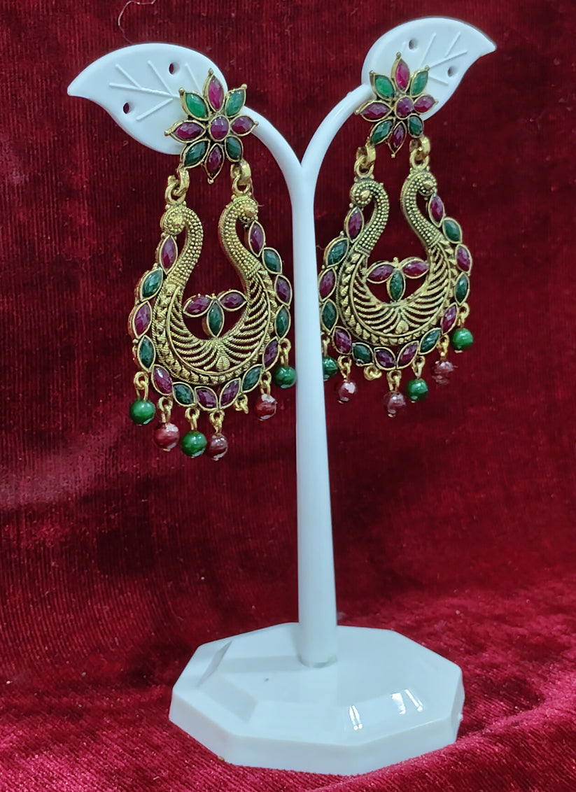 Multi Color Peacock  Heavy Stone Earrings