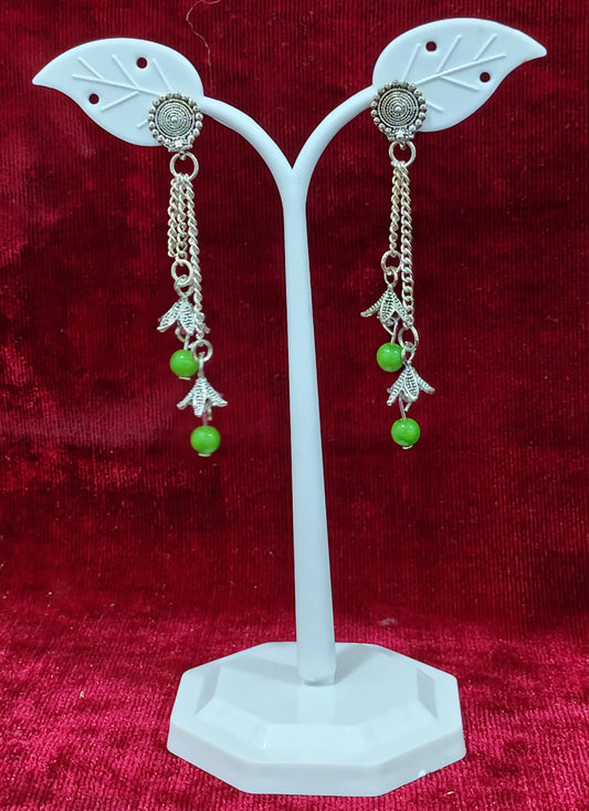 Green Oxidised Pearl Long Earrings