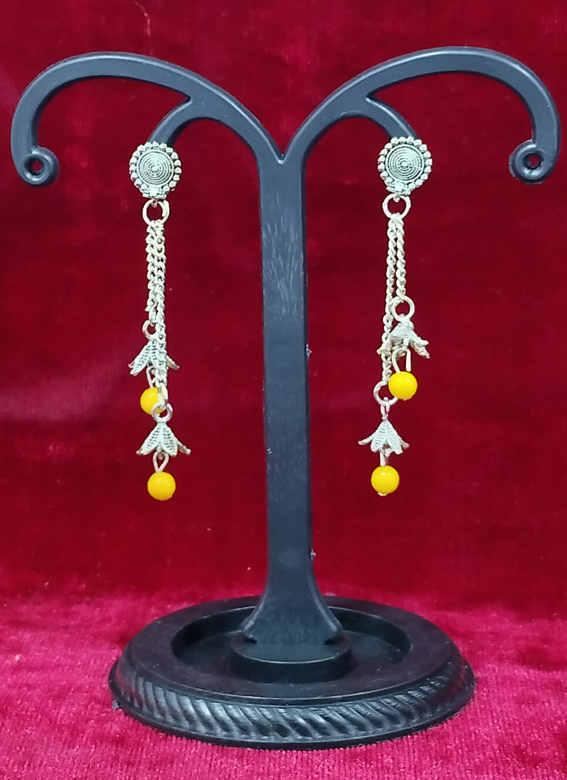 Yellow Oxidised Pearl Long Earrings