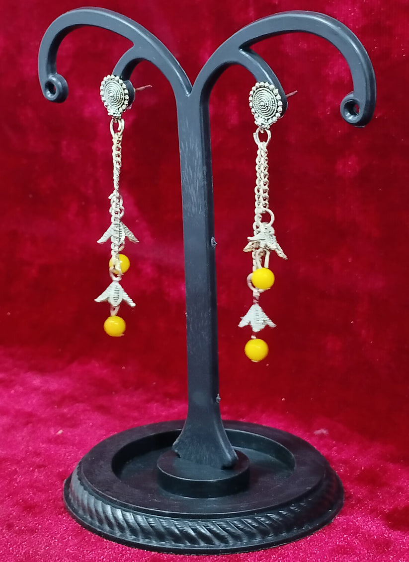 Yellow Oxidised Pearl Long Earrings