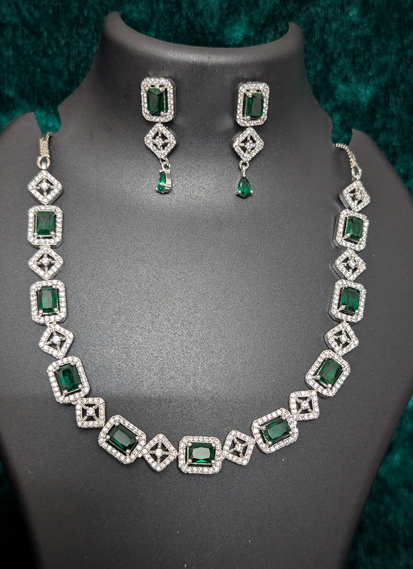 Green Stone & AD Diamonds Necklace Set