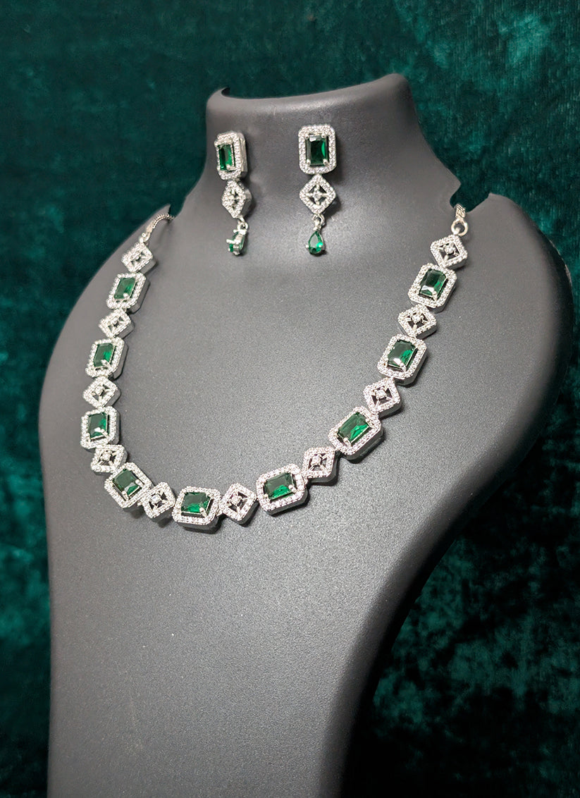 Green Stone & AD Diamonds Necklace Set