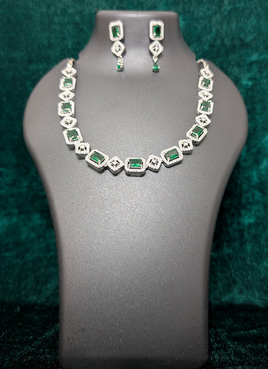 Green Stone & AD Diamonds Necklace Set