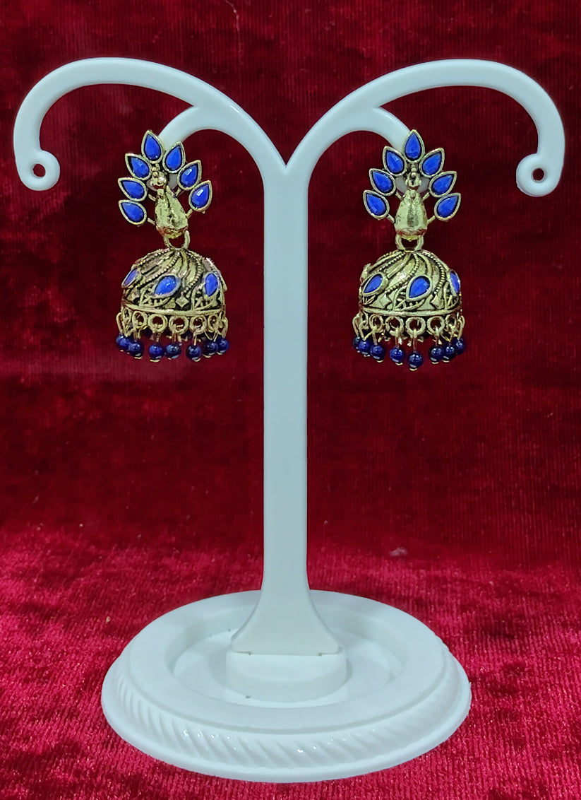 Blue Peacock Jhumka Earrings
