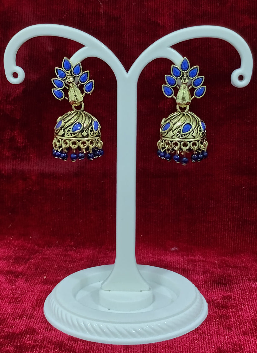 Blue Peacock Jhumka Earrings