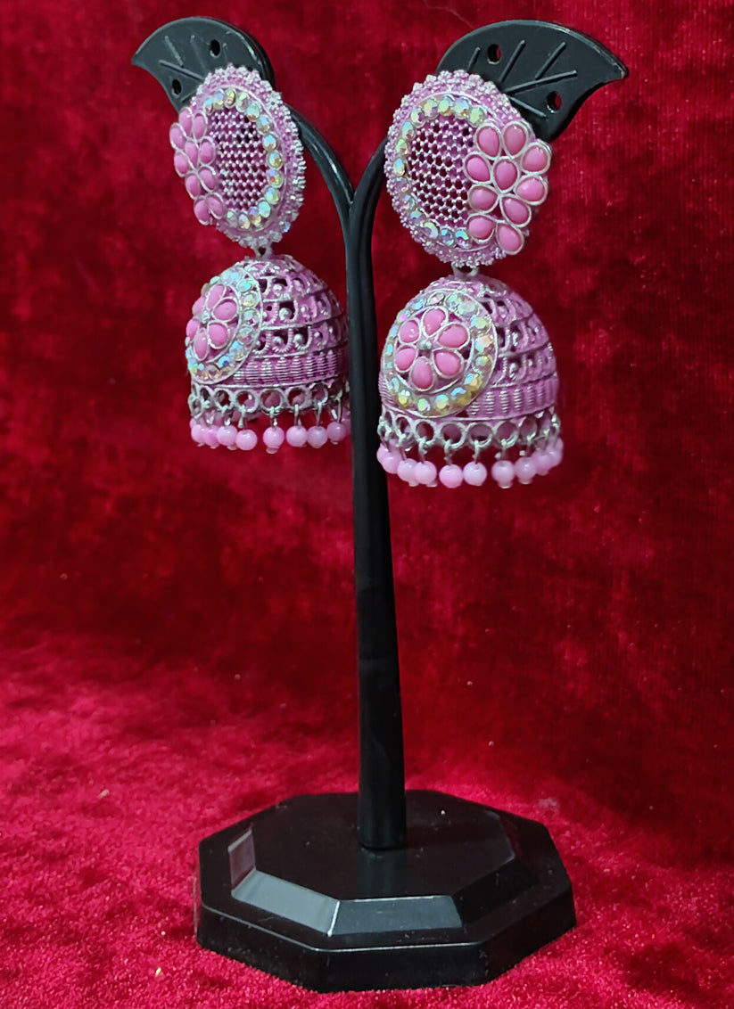 Pink Heavy Oxidised Earrings