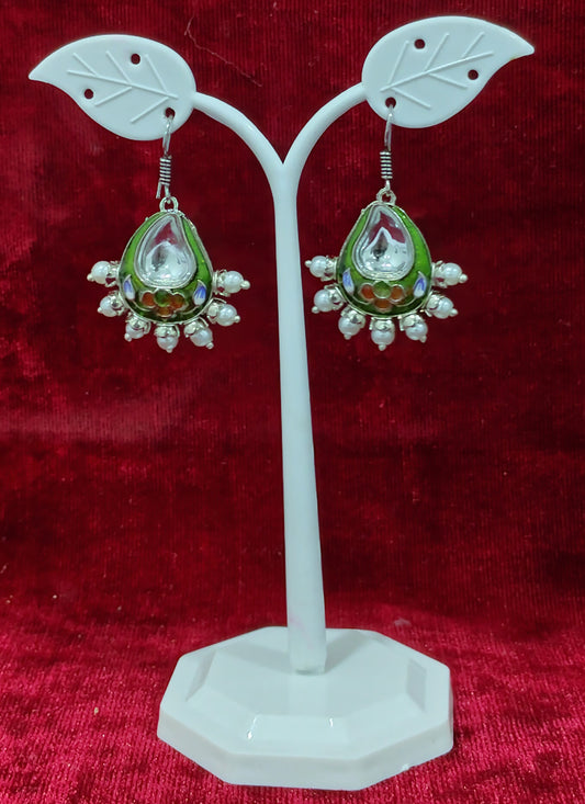 Parrot Green Meenakari Earrings