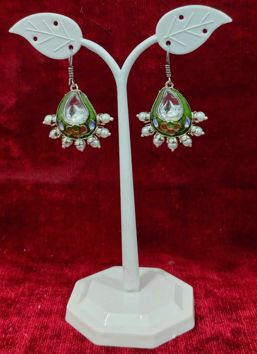 Parrot Green Meenakari Earrings