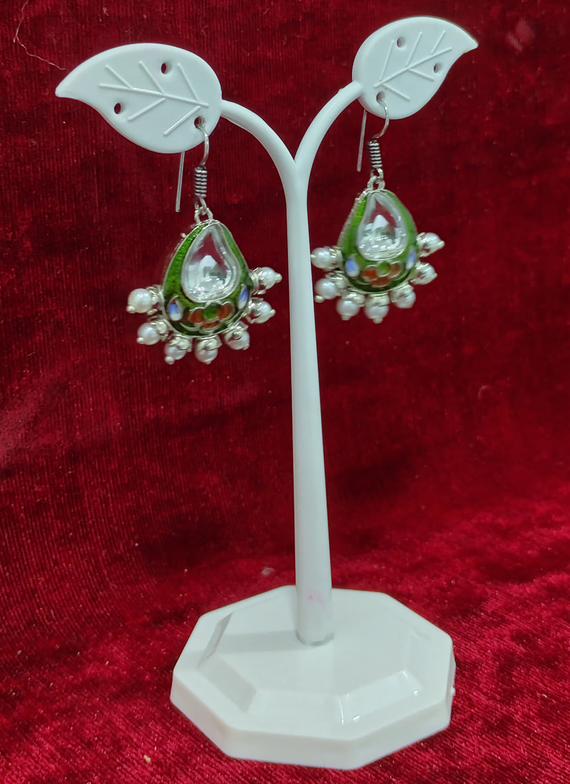 Parrot Green Meenakari Earrings