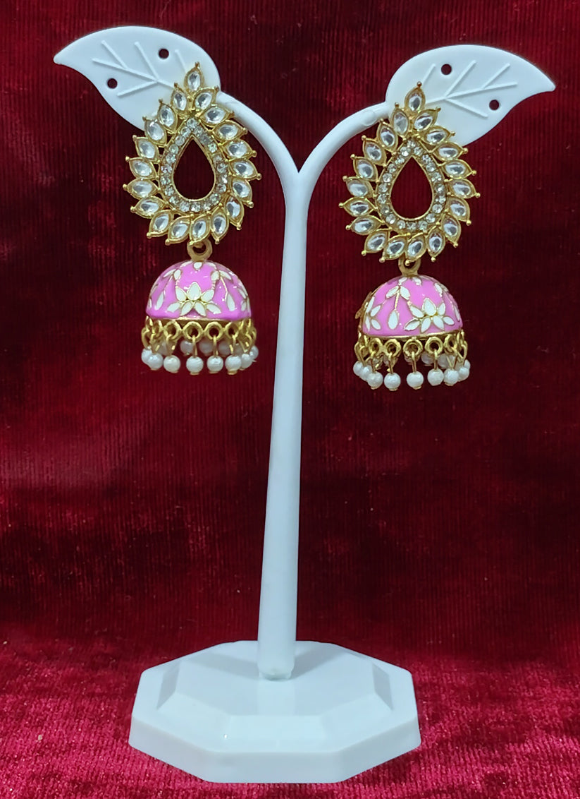 Pink Heavy Jhumka Earrings