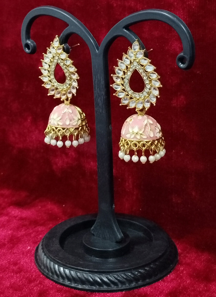 Pink Kundan Jumkha Earrings