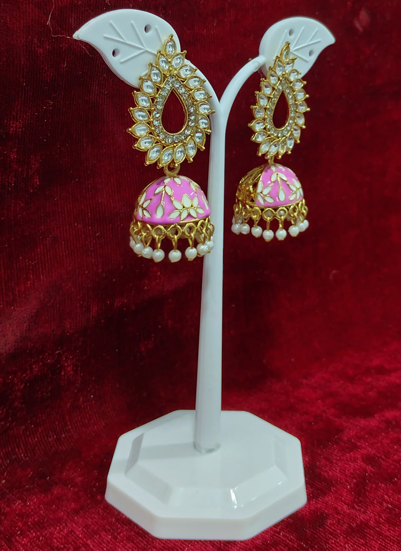 Pink Heavy Jhumka Earrings