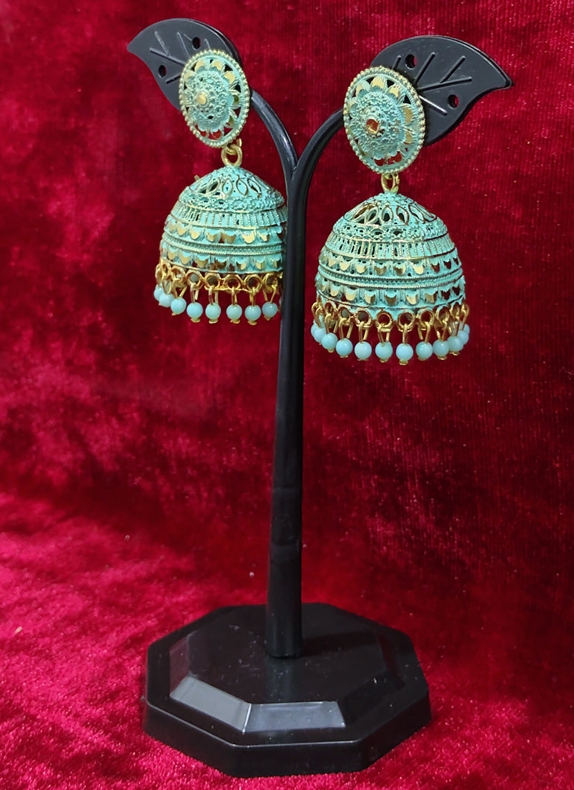 Blue Heavy Jhumka Earrings
