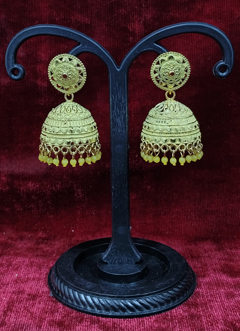 Yellow Heavy Jhumka Earrings