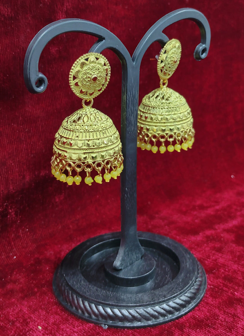 Yellow Heavy Jhumka Earrings