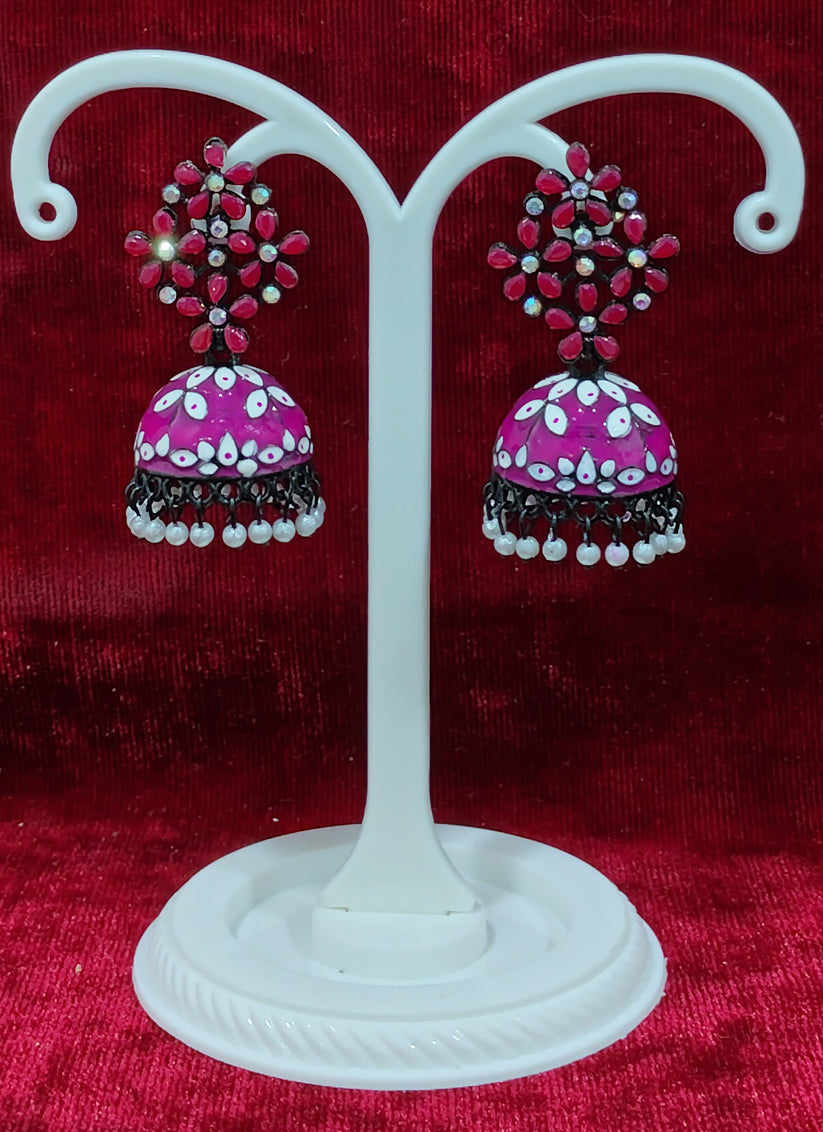 Magenta Heavy Jhumka Earrings
