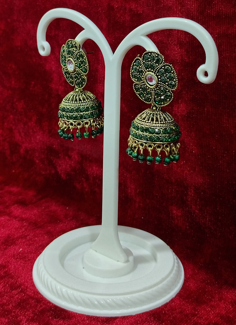Green Heavy Jhumka Earrings