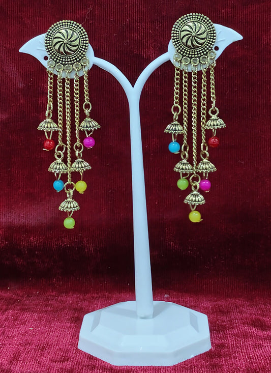 Gold Tone Pearl Long Earrings