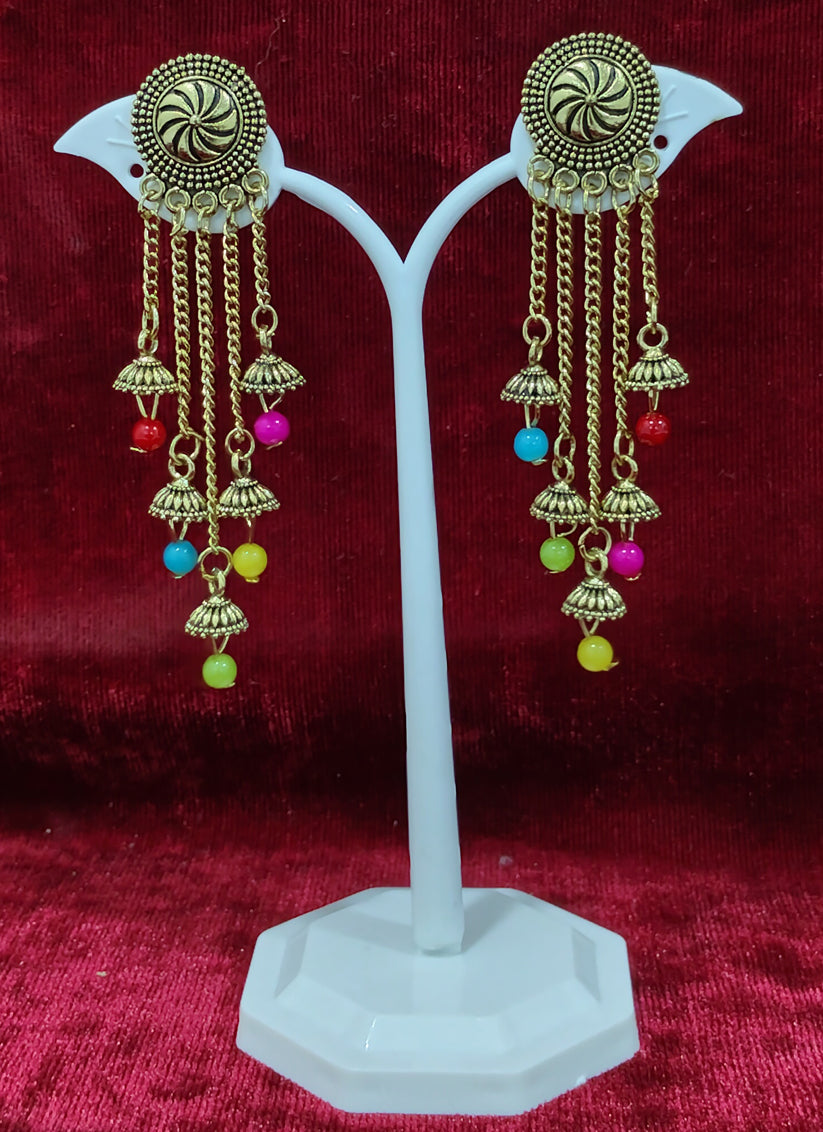 Gold Tone Pearl Long Earrings