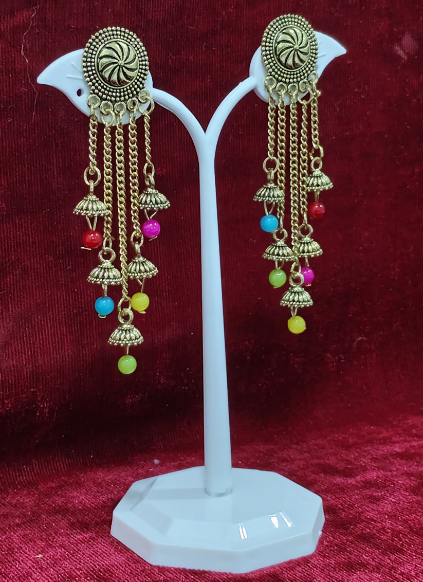 Gold Tone Pearl Long Earrings