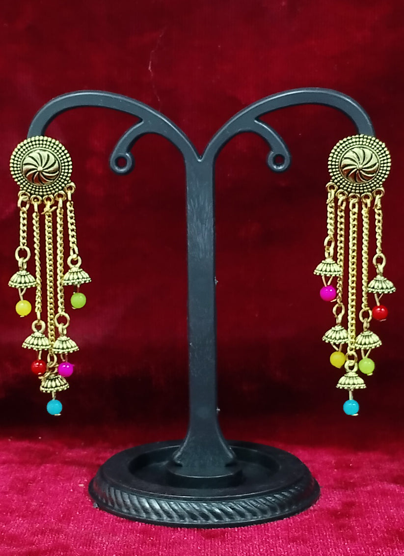 Gold Tone Pearl Long Earrings