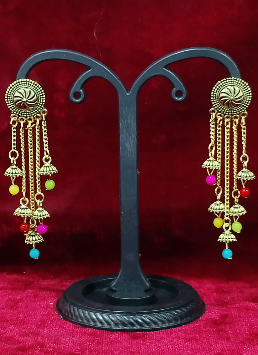 Gold Tone Pearl Long Earrings