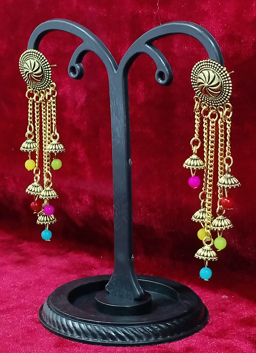 Gold Tone Pearl Long Earrings