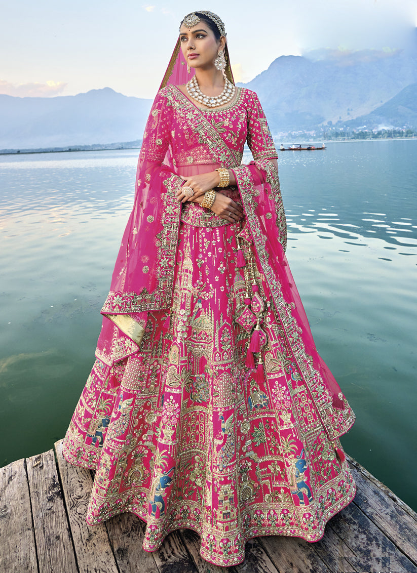 Rani Pink Silk Embroidered Bridal Lehenga Choli