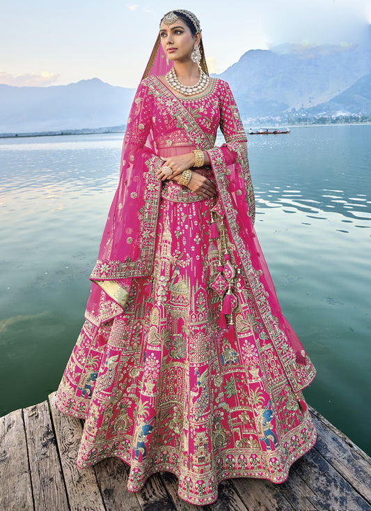 Rani Pink Silk Embroidered Bridal Lehenga Choli