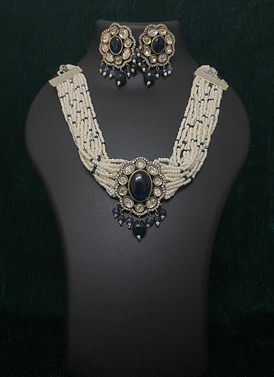Black Kundan & Pearl Choker Necklace Set