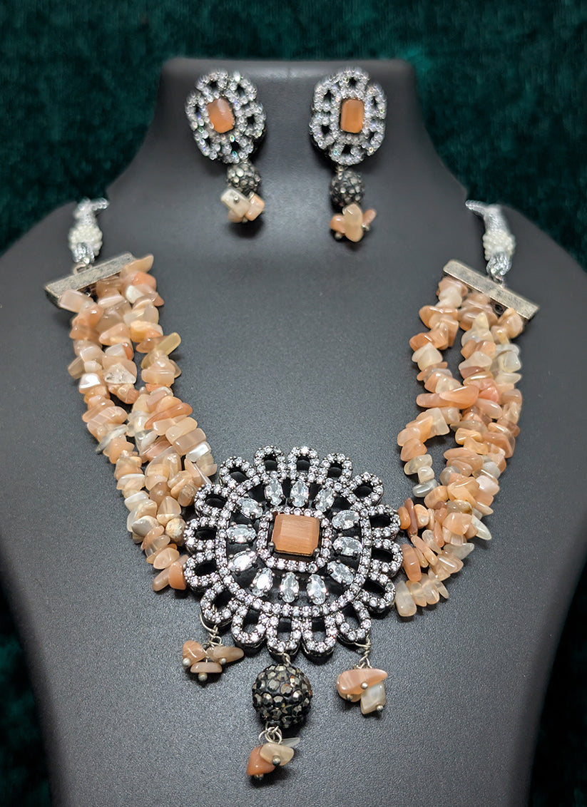 Classic Brown and Black Stone Choker Necklace Set