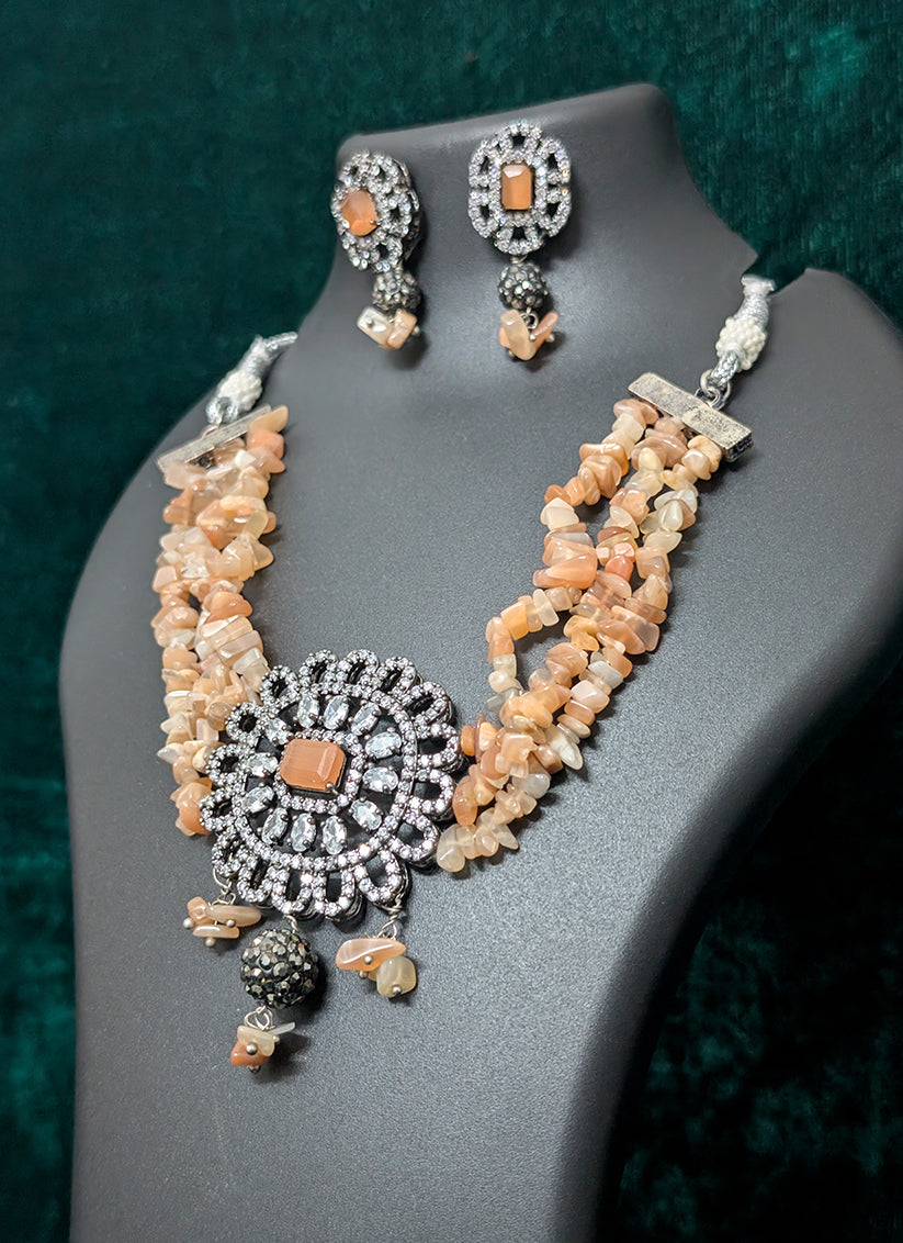 Classic Brown and Black Stone Choker Necklace Set