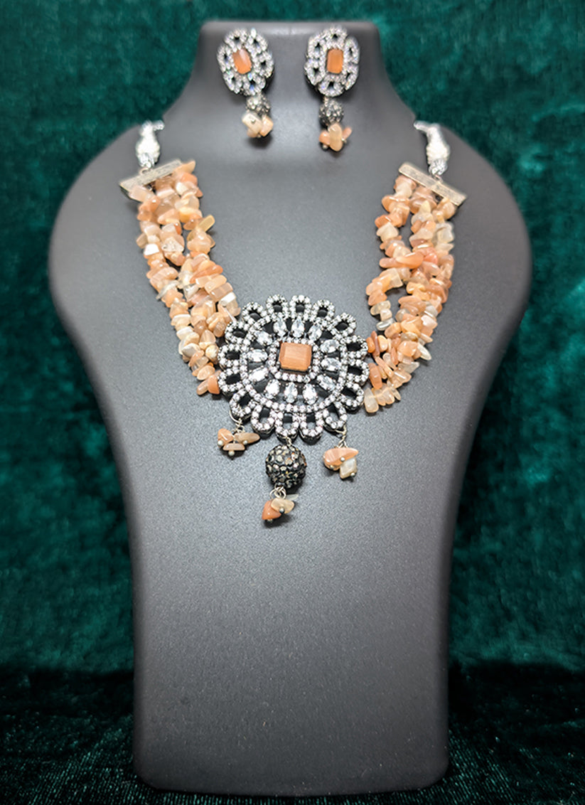 Classic Brown and Black Stone Choker Necklace Set