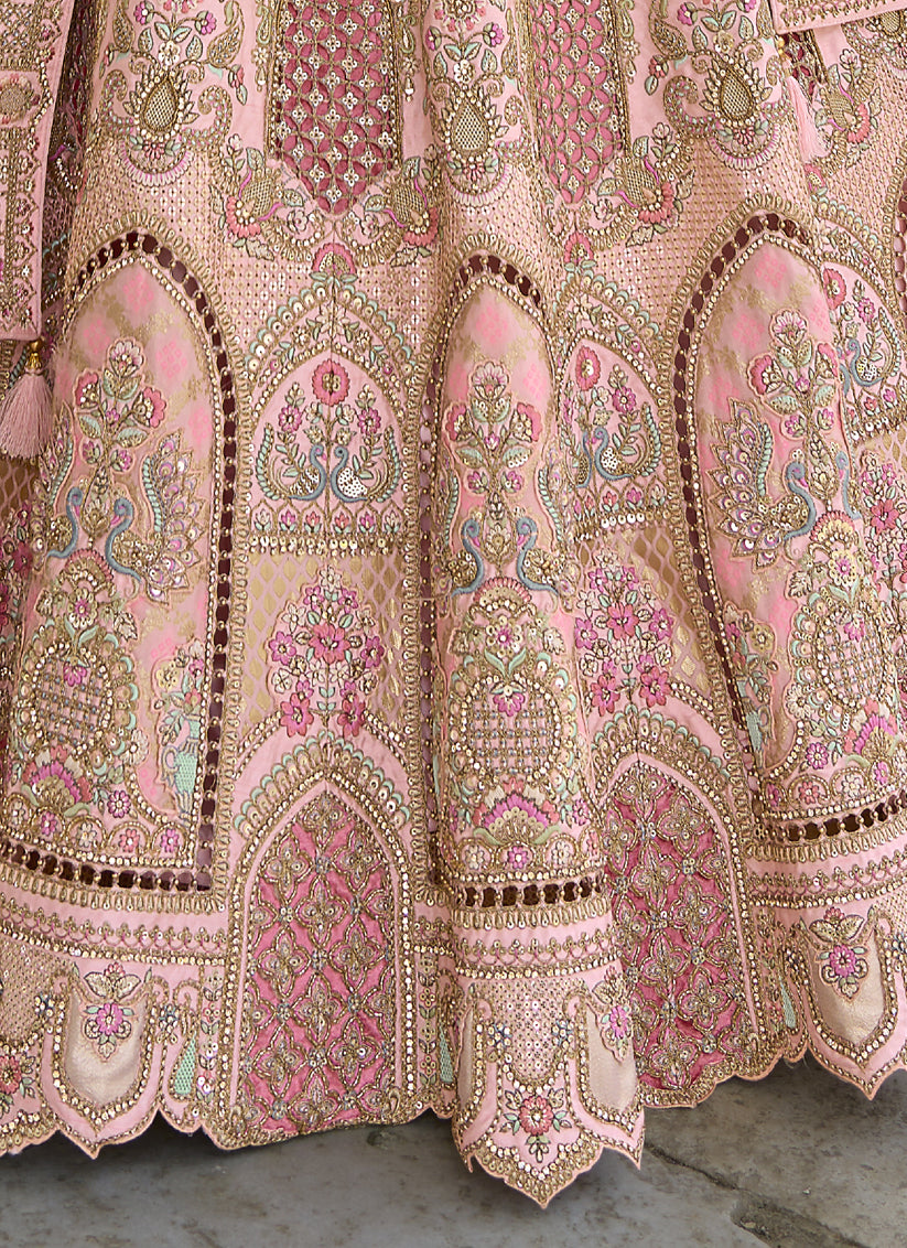 Blush Pink Silk Embroidered Bridal Lehenga Choli