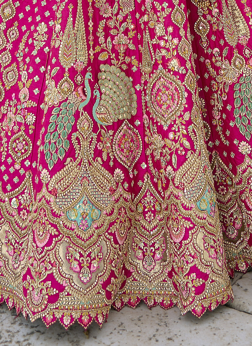 Rani Pink Silk Embroidered Bridal Lehenga Choli
