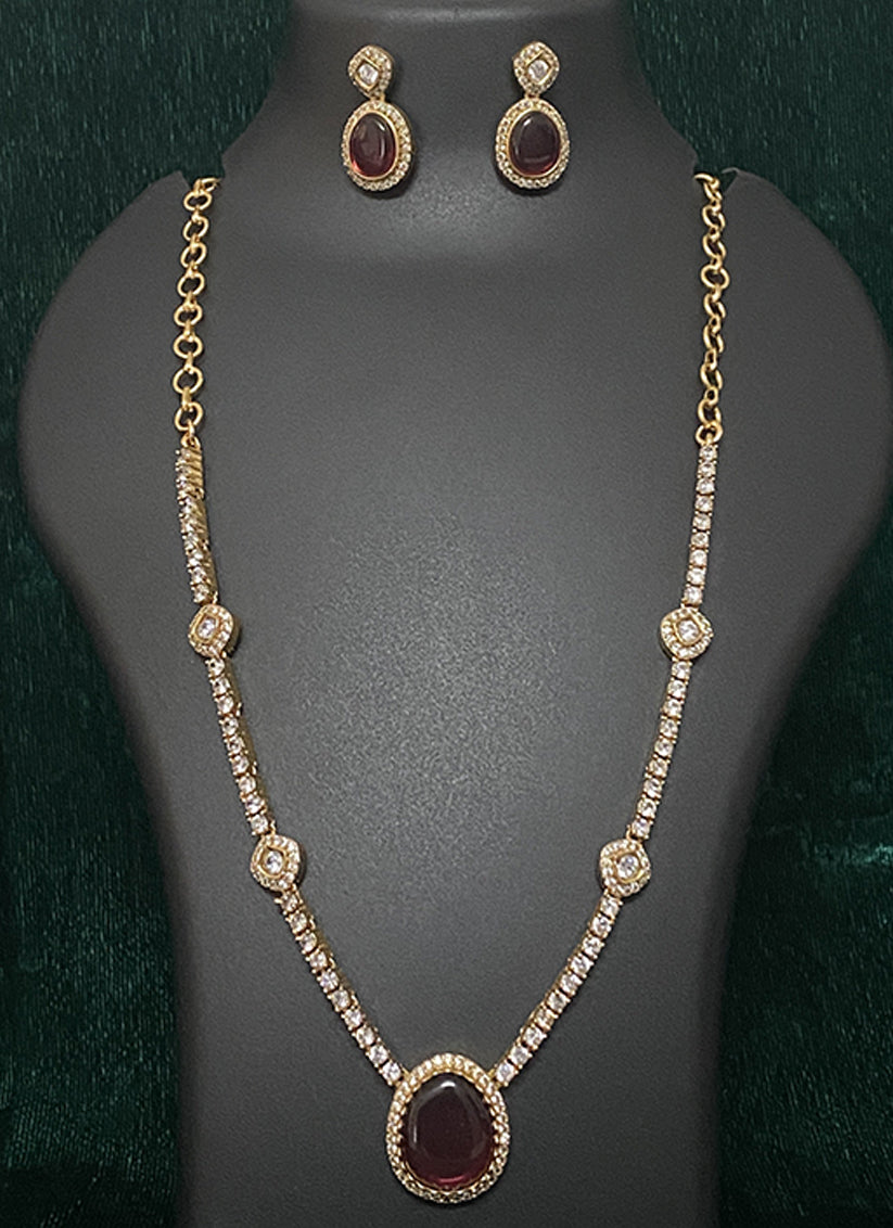 Rani Pink Stone and AD Diamonds Necklace Set