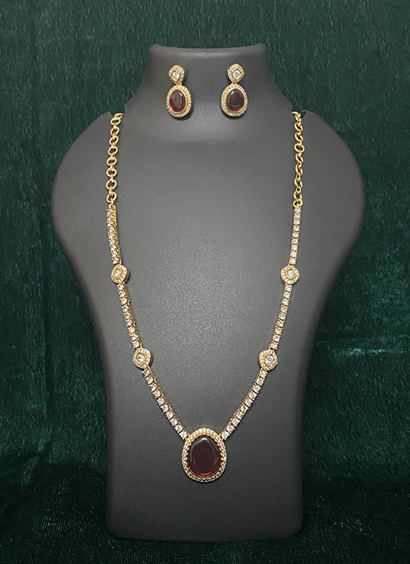 Rani Pink Stone and AD Diamonds Necklace Set