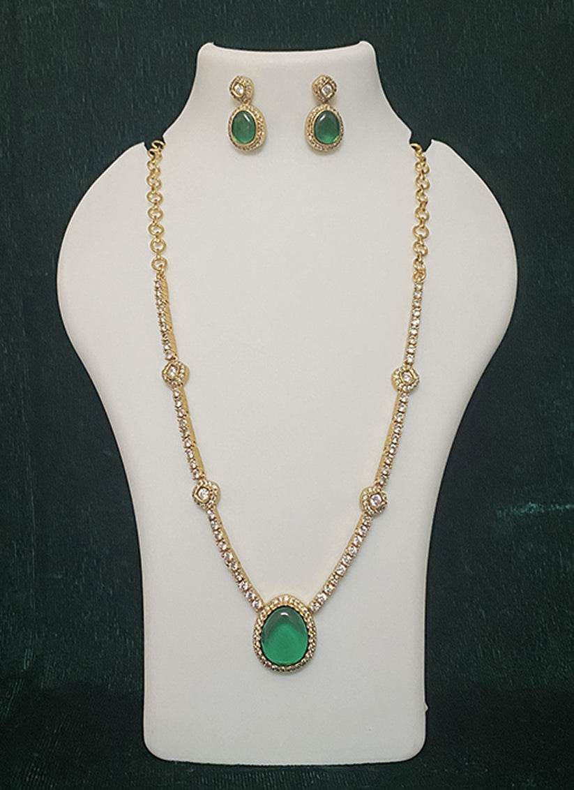 Elegant Green Stone and AD Diamonds Necklace Set