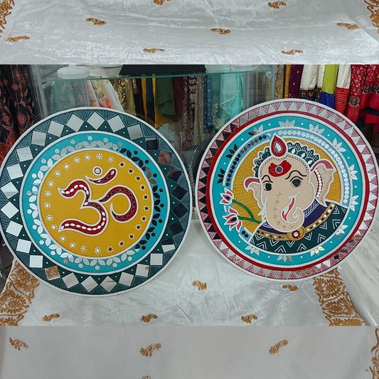 Set of 2 - OM and Ganesha Lippan Art Wall Plate