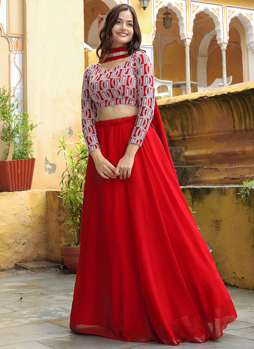 Red Heavy Lehenga Choli Set for Festival