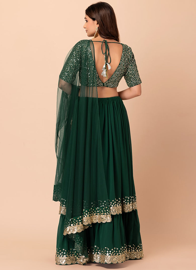 Bottle Green Georgette Sequins Work  Lehenga Choli