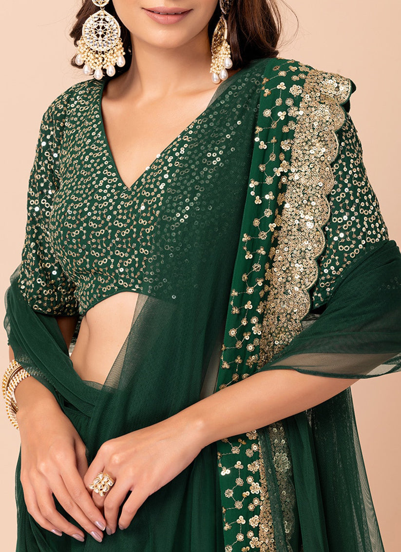 Bottle Green Georgette Sequins Work  Lehenga Choli