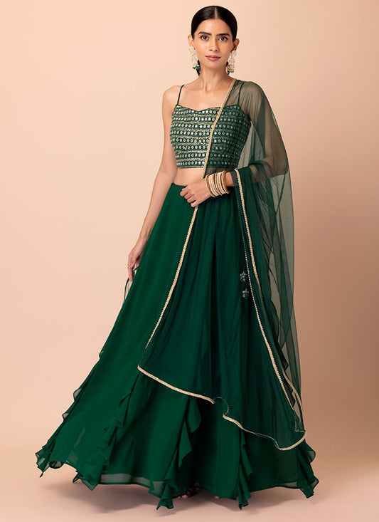 Bottle Green Georgette  Sequins Work  Lehenga Choli